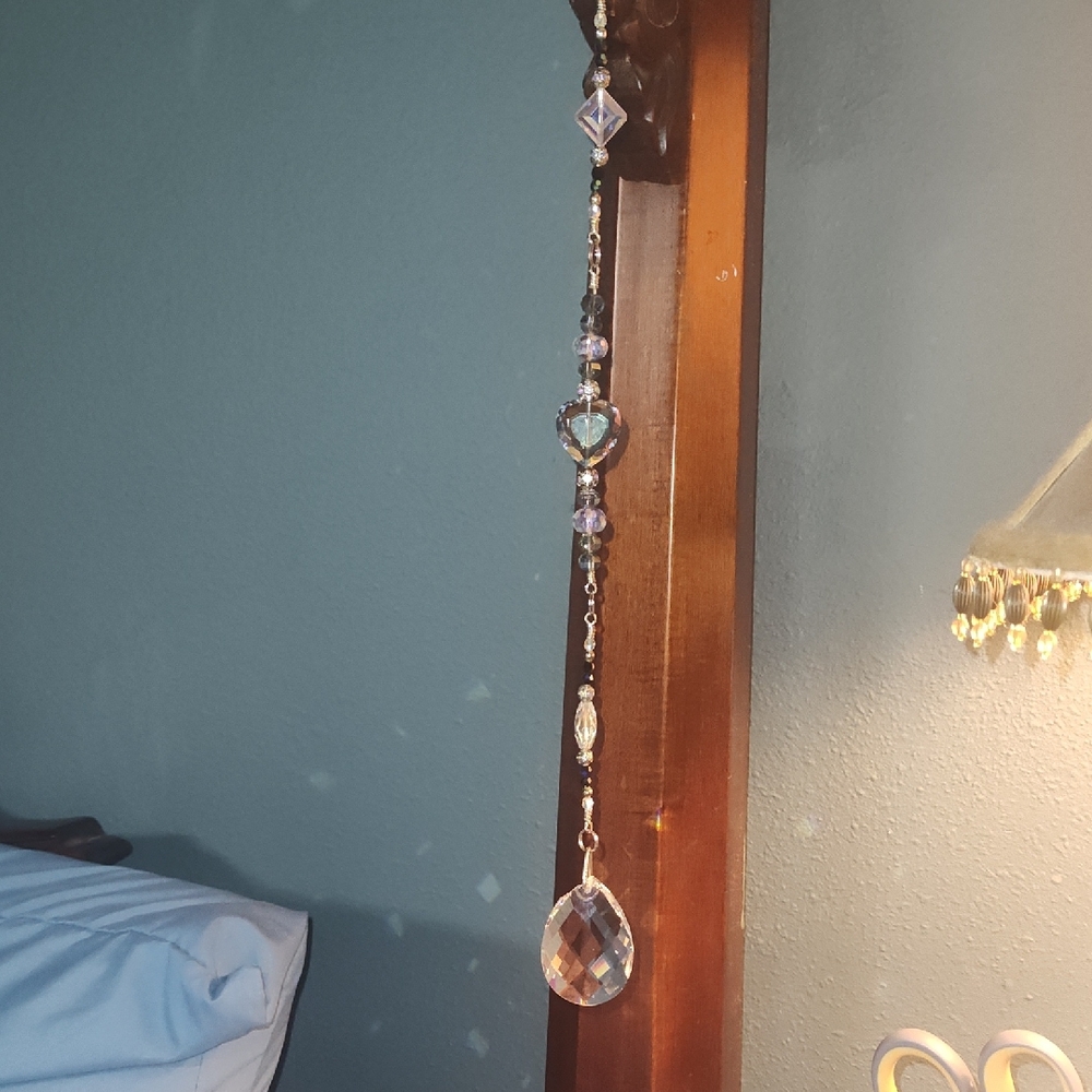 Crystal Hanging Ornament Suncatcher with Heart and Teardrop Accents